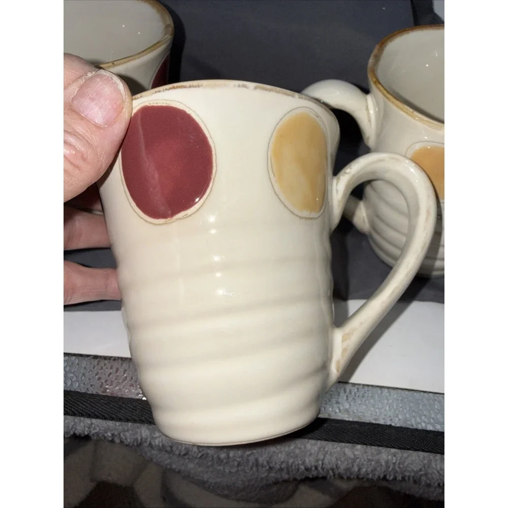 Pier 1 Dots Hand-Painted Stoneware Mugs Set of 3